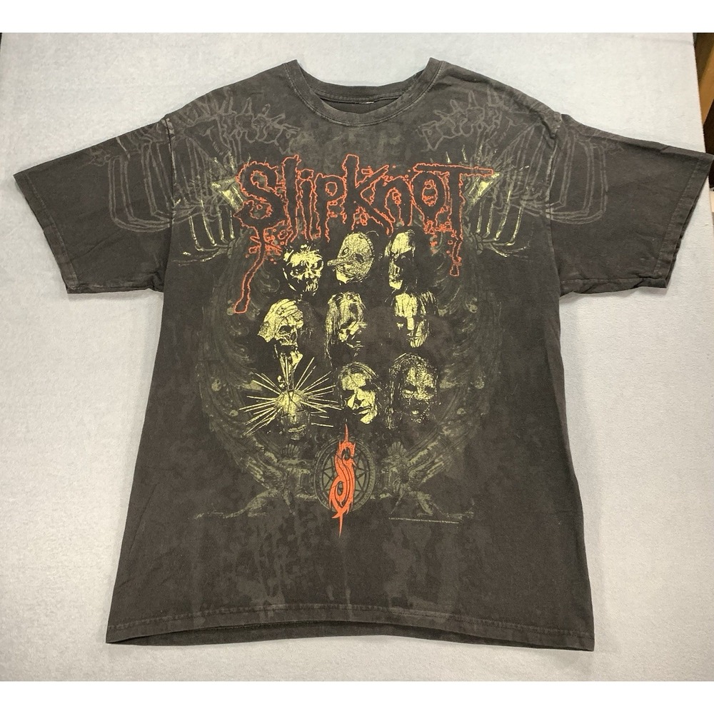 2000's Slipknot AOP T-Shirt Black Size XL Double Sided M/L No Tag 2008 Faded